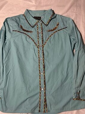 Bob Mackie Vintage Wearable Art Women’s Western Pearl Snap Shirt Sz XL Turquoise